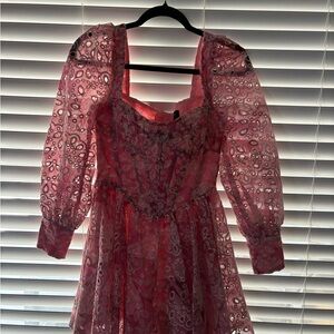 Bardot Pink Lace Long Sleeve Dress
